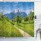 ABAKUHAUS Natur Duschvorhang, Wilde Blumen in den Alpen, Stoffliches Gewebe Badezimmerdekorationsset mit Haken, 175 x 220 cm, Gelb Grün