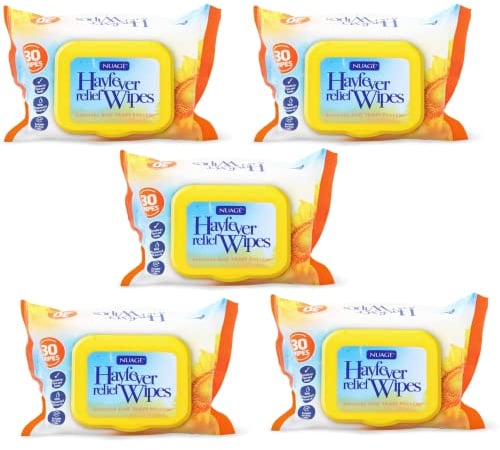 30 x Hayfever & Allergy Relief Wipes for Hand & Face Traps Pollen Dust Dirt Pet Allergy Wet Hay Fever Wipes (150 Wipes (5 Packet))