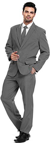 Traje de Fiesta para Hombre, Color sólido, Traje de Ocio para Fiesta de Halloween con Corbata y Pantalones Gris XL