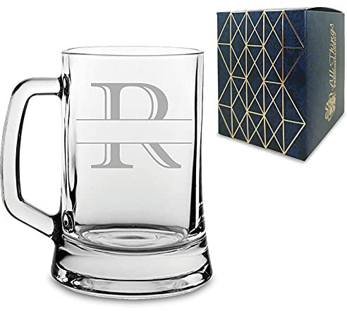 Personalised Engraved Novelty Initial and Name Tankard, Letter R, Personalise with Any Name, Gift Boxed, Perfect for Any Occasion