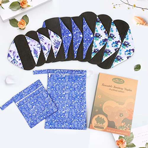 Viedouce Waschbare Slipeinlagen,9er-Pack Damenbinden Waschbar,Super Saugfähiges Bambus-Hygienetuch,Slipeinlagen Waschbar mit 2 Tragbaren Wasserdichten Mini-Tasche
