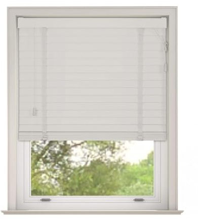 Luxury Faux Wood Venetian Blinds with Tapes, 45x130cm – White 50mm Slats