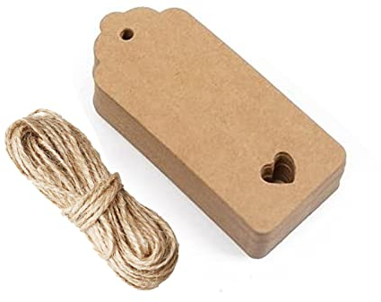 Geschenkanhänger mit Schnur aus Kraftpapier, 9 x 4 cm, Gepäckanhänger (braunes Herz), 100 Stück