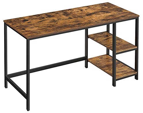 VASAGLE Tisch, Computertisch, Bürotisch, 140 x 60 x 76 cm, moderner Stil, für Arbeitszimmer, Schlafzimmer, Wohnzimmer, vintagebraun-schwarz LWD55X