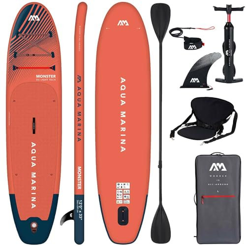 Aqua Marina Aufblasbar Sup Board Stand up Paddle AQUAMARINA Monster 2021 Komplette Packung 366x84x15cm mit Kajak Sitz und Doppelpaddel