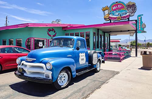 OLDTIMER Fototapete VLIES-300x223 cm (4581A)-Vintage Autos Route 66 Retro American Diner Wandtapete-Inkl. Kleister-Vliestapete Bild Dekoration Wand-Dekor Moderne Motiv-Tapete Panorama Poster XXL