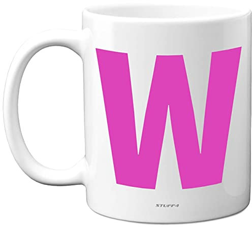 Stuff4 Personalised Alphabet Pink Initial Mug - Letter W Mug, Gifts for Her, Mothers Day, Birthday Gift for Mum, 11oz Ceramic Dishwasher Safe Anniversary, Valentines, Christmas, Retirement