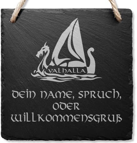 Kreativknoten - personalisiertes Schiefer Türschild | Name oder Spruch | Wikinger Deko | Wanddeko | Motiv Wikingerboot