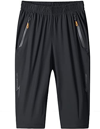 MakingDa Herren-Shorts, 3/4-Jogger, Caprihose, lässig, Sport, Sommer, lockerer Reißverschluss, Fitnessstudio, Laufen, Trainingshose, elastische Taille, unterhalb des Knies, kurze Hose mit