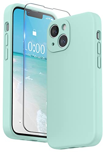 SURPHY Hülle Kompatibel mit iPhone 13 Mini Hülle Silikon mit Displayschutzfolie, Handyhülle iPhone 13 Mini Case mit Kameraschutz, iPhone 13 Mini Hülle Schutzhülle 5,4 Zoll 2021, Minze Grün