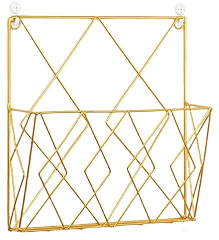 TSQZE Porte Revues Suspendu Porte Magazine Metal, Porte-journaux Panier à Journaux Porte Revue Mural avec 2 Crochets pour Magazines, Livres Et Documents De Bureau (Doré)