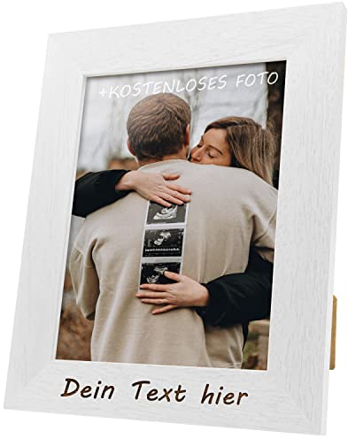 Chigabiga Bilderrahmen PERSONALISIERT mit deinem Text und Foto – Hergestellt aus Pinienholz – Wähle deine Farbe und Größe, füge deinen Text hinzu und lade dein Bild hoch. (15 x 20 cm, Weiß)