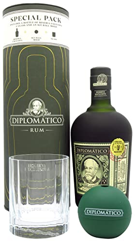 Ron Diplomático Reserva Exclusiva estuche + Vaso + Posa vaso para regalo, 40% Volumen de Alcohol, 70 cl