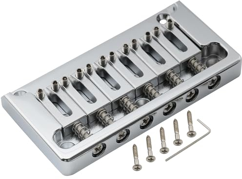 Musiclily Ultra Laiton 52,5mm Chevalet Hardtail Fixe Bridge pour Guitare électrique 6 Cordes Strat Tele Style, Chrome