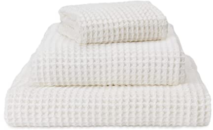 URBANARA 2er Set Gästehandtuch Mikawa 30x50 cm - 100% Baumwolle in Waffelpiqué - Badetuch Duschtuch Gästehandtuch Strandtuch - Eierschale