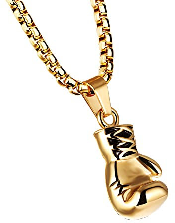 HIJONES Männer Frauen Boxhandschuhe Kette Anhänger Halskette aus Rostfreier Stahl Punk-Sportschmuck Für Paare Gold Mit Kette (Frauen)