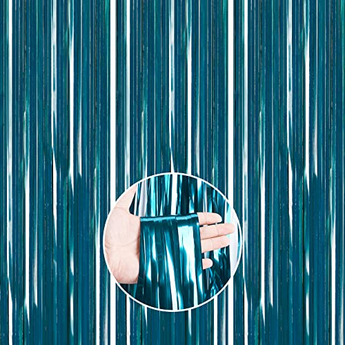 PartyWoo, 3 Stück Vorhang, Lametta für Geburtstagdeko, Hochzeitdeko, Partydeko, Baby Shower, JGA Deko (Preußischblau, 1x2m), Blau-9005