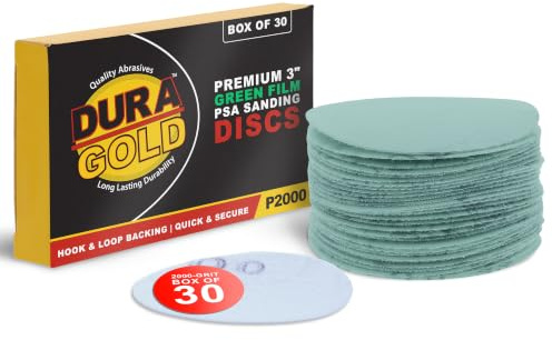 Dura-Gold Premium 3 Gold Hook & Loop Sanding Discs - 2000 Grit (Box of 30) - High-Performance Medium Cut Abrasive Sandpaper Discs - for DA Sanders Drill, Sand Automotive Paint Filler, Woodworking