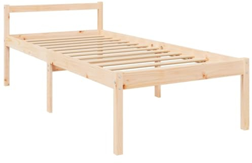 vidaXL Seniorenbett, Bett Holzbett für Schlafzimmer, Bettgestell Bettrahmen mit Lattenrost Kopfteil, Massivholzbett Einzelbett Komfortbett, 90x190cm Kiefer