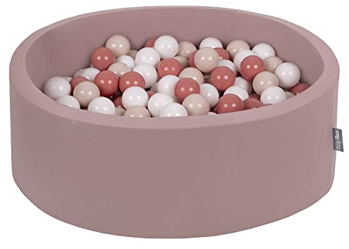 KiddyMoon Piscina De Bolas 90X30cm/200 Bolas ∅ 7Cm para Ninos Hecha En La UE, Brecina:Beige Pastel/Slamón/Blanco