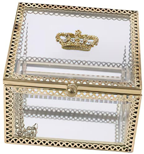 VILLFUL Kastenkasten Schmuckschatulle Aus Glas Glasbehälter Mit Deckel Vintage Schmuck Organizer Aus Glas Konservierte Blumenvitrine Vintage-dekor Schmuckvitrine Aus Glas Antiquität Krone