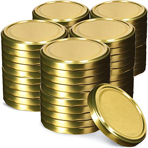 KADAX Jar Lids Ø 63 mm, Secure Metal Lids with Four Threads, Jar Seals Replacement, Twist Off Closure for Pickling and Preserving (Gold Lids, Set of 50)