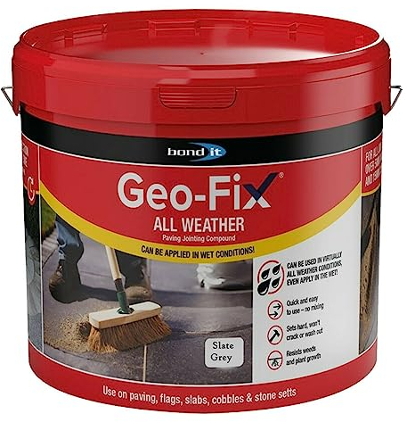 ARA CHOICE Geo-Fix All Weather Ready Mixed Jointing Patio Paving Compound Grout Colour 14kg Ready Mixed Easy Ready Mixed Pointing Mortar Joint Filler for Dry and Wet Conditions (Slate Grey), (BD14)