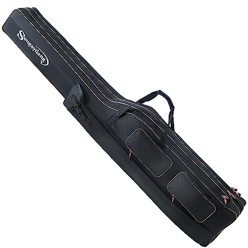 Sougayilang Borsa pieghevole portatile per canna da pesca, 3 strati, grande capacità, 165 cm, colore nero