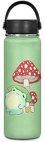 Hinthetall Mushroom Frog Insulated Water Bottle with Lid -20 Oz Vacuum Stainless Steel Reusable Leak & Sweat Proof Gym Sports Travel Water Bottle for Women Men