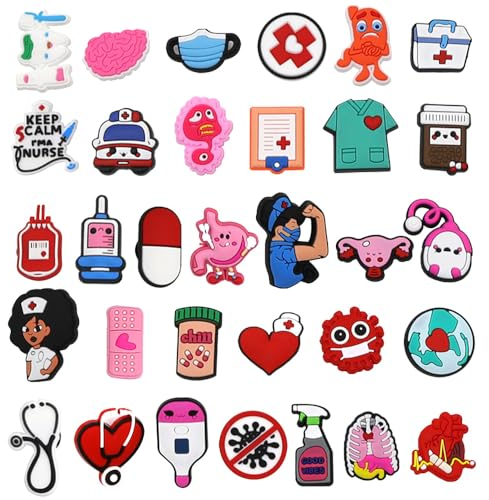 YDHfdc 32 Stück Schuh Charms Schuhanstecker Krankenschwester Medizin Krankenschwester Schuhanstecker Nurse Schuhanhänger für Schuhe DIY Dekorationen