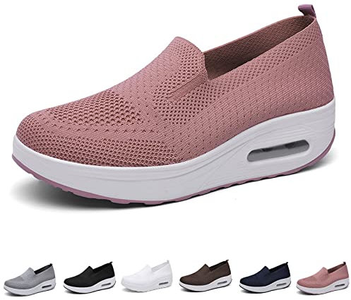 Fitsshoes - Scarpe da ginnastica ortopediche da donna, senza lacci, leggere, con cuscinetto d'aria, scarpe ortopediche da passeggio, rosa, 38.5 EU