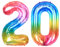 Ponmoo 40 Zoll Foil Luftballon Zahlen 20 Neon Regenbogen (101cm), Helium oder Luft, Riesige Folienballons Nummer 0-100, Große Ballons für Hochzeitstag und Geburtstagsparty Ballon Dekoration