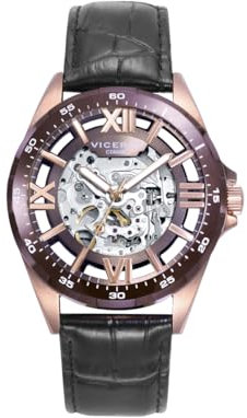 Viceroy Magnum 401341-13, Reloj Deportivo Hombre Automático, Acero IP Rosa y Cerámica, Correa de Piel Negra, Sumergible 100m