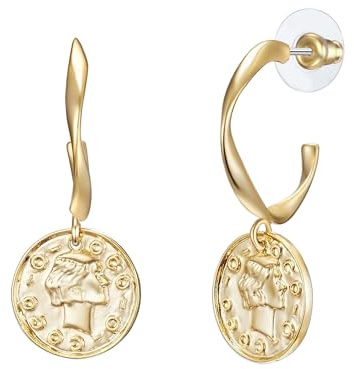 Lulu Jane Damen Ohrringe aus Metall-Legierung Modeschmuck Ohrhänger Münze gelbgold