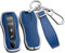 ontto Coque de Protection pour clé - Convient pour Porsche Cayenne Macan Panamera Taycan 718 911 971 2020-2024 - en Cuir synthétique - Porte-clés de Voiture - 3/4 Boutons - Argent - Bleu