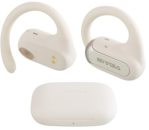 SIVGA SO2 Open Ear Kopfhörer, Drahtlose Kopfhörer mit 4-Mikrofonen für klare Anrufe, Leichte Ohrhörer mit Ohrhaken für Sporttraining, IPX5, 30-Stunden-Spielzeit (Weiß)