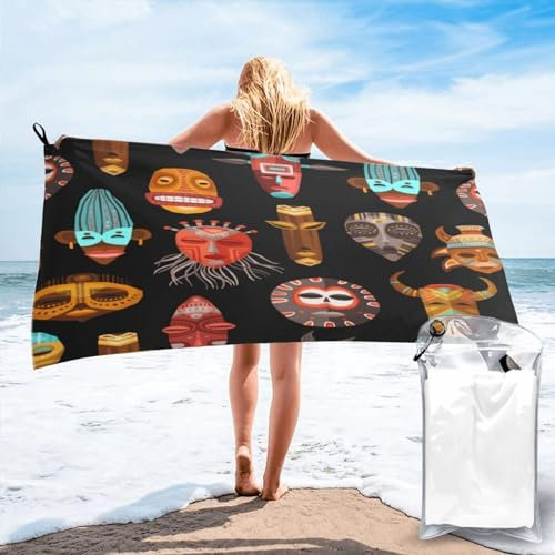 ASEELO 140x70 cm Schnell Badetuch African Ritual Ethnic Tribal Masken Trockentuch Hochsaugfähiges Strandtuch Badetuch Handtücher Body Wrap