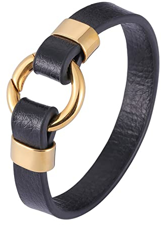 Wycian Herren Armband Edelstahl, Dad Armband Lederarmband Im Einfachen Stil Gold 18.5CM Rostfreier Stahl für Männer Frauen