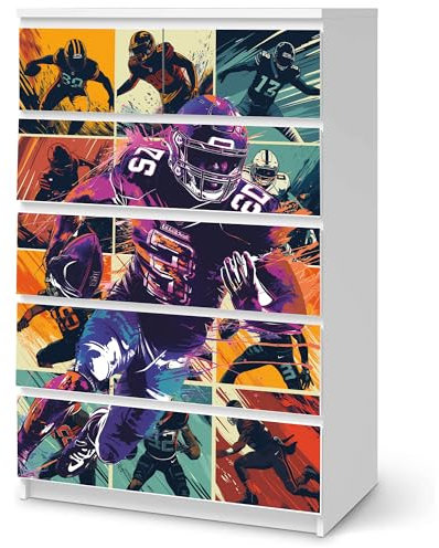 Sunnywall® Möbelfolie passend für IKEA Malm Kommode Schrankfolie Aufkleber mit American Football Motiv | blasenfrei verkleben | Jugendzimmer 6er 80 cm