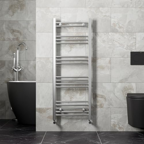 Radiant Living 1200 x 450mm Modern Bathroom Heated Towel Rail Radiator 17 Rails Curved Chrome