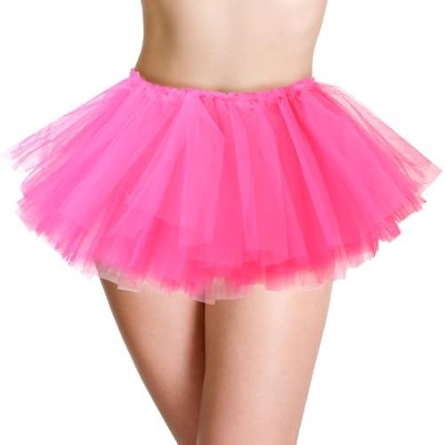 Rosa Tutu Rock Damen 5-Lagiges Rosa Tüllrock Ballettkleidung Dehnbar Ballettrock für Ballett, Party, Halloween Kostüme, Geburtstag