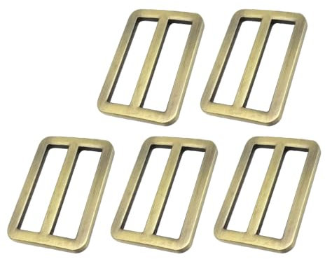 Cozylkx 5PCS Tri Glide Slider Buckles, Metal Rectangle Adjustable Ladder Lock Slider Webbing Buckles for Belts Bag Strap (Antique Brass,38mm)