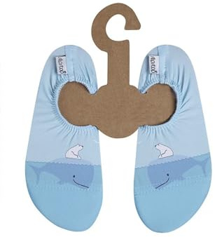 Slipstop Kinder Hausschuhe Badeschuhe ALASKA Eisbär und Wal blue