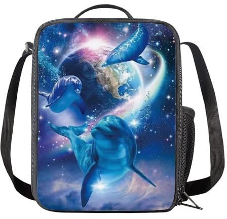 SEANATIVE Niedliche Lunchtasche, modische Lunchbox, Behälter, Delfin-Druck, langlebig, Lunch-Organizer für Mädchen, Jungen, Erwachsene