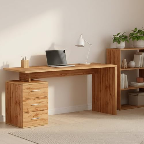 Dmora - Schreibtisch Siro, linearer Schreibtisch, Mehrzweck-Büroschreibtisch, platzsparender Schreibtisch mit Mehreren Positionen, 160x60h75 cm, Eiche