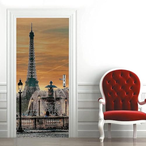 3D Türtapete Nachtstadt Paris Eiffelturm 80 X 200 Cm Selbstklebend Türposter Türaufkleber Fototapete Abziehen Und Aufkleben Türfolie Poster Tapete - Kinderzimmer Wohnzimmer Küche Schlafzimmer 0