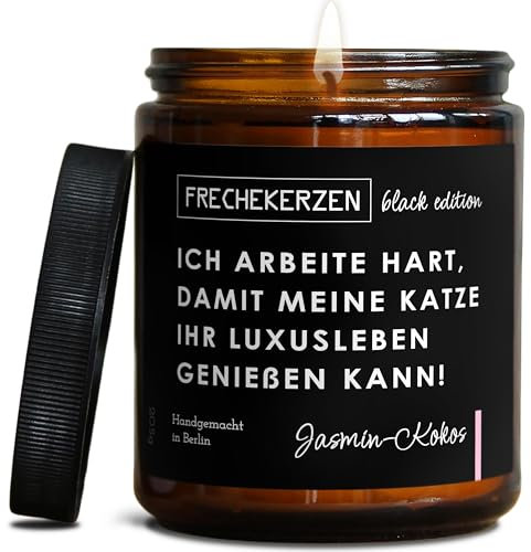 Lustige Duftkerze mit Spruch für Katzen Besitzer & Liebhaber | Handgemacht aus Sojawachs | In Geschenkbox | Valentinstag Geburtstagsgeschenk Gastgeschenk Katzenhalter Cat Lovers |Jasmin-Kokos