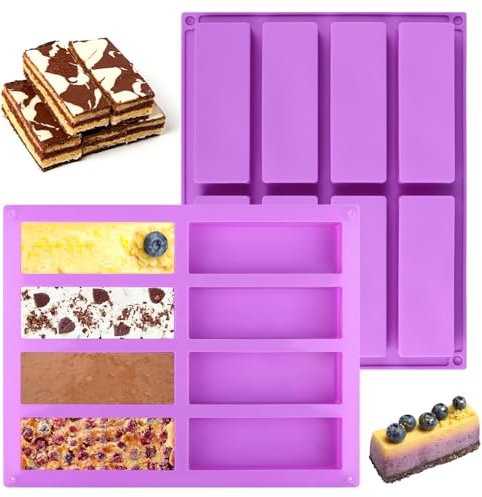 2 Pezzi Stampo per Barrette da Forno Stampo Rettangolare in Silicone con 8 Cavità Stampi in Silicone per Dolci Stampi per Barrette di Cereali Rettangolari Stampi per Barrette Cereali Proteiche