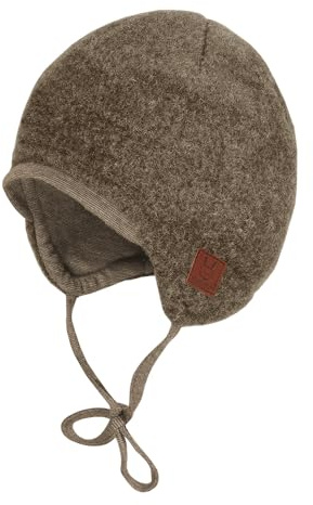 maximo GOTS Baby-Mütze,Wollfleece kbT Jerseyfutter KBA, Band