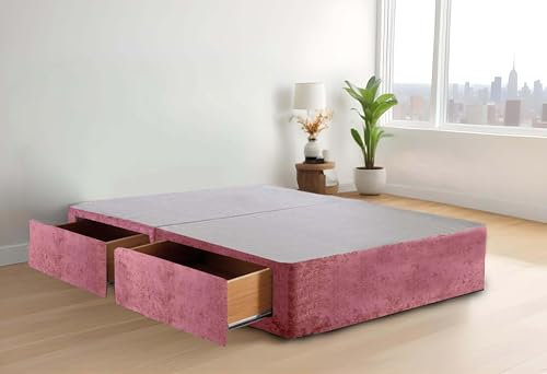 3FT Single Bed Base with 2 Storage Drawers (Same Side) | Pink Crushed Velvet Divan Base| Stylish & Practical Bed Base